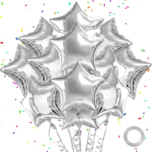 Silver Star Balloons Graduation Foil Balloons Easter Mylar Balloon For Helium Metallic 12pcs 18 Inch Silver Birthday Decorations Room Decor Party Decorations Baby Shower Anniversary Wedding Christmas - style: Silver