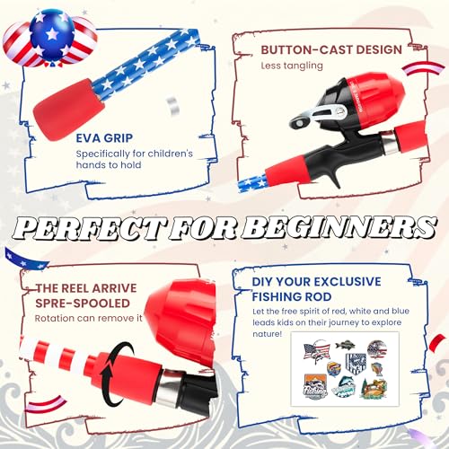 Kids Fishing Pole, Portable Telescopic Kids Fishing Poles for Boys Girls Youth, Fishing Rod and Reel Combo - color: Flag red