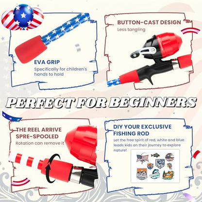 Kids Fishing Pole, Portable Telescopic Kids Fishing Poles for Boys Girls Youth, Fishing Rod and Reel Combo - color: Flag red
