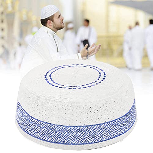 RUIXIA Men Boys Muslim Prayer Kufi Hat Skull Cap Embroidery Islam Kufi Headware takke Praying Beanie Hat Kofia Topi Hat - color: Blue-adult