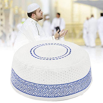 RUIXIA Men Boys Muslim Prayer Kufi Hat Skull Cap Embroidery Islam Kufi Headware takke Praying Beanie Hat Kofia Topi Hat - color: Blue-adult