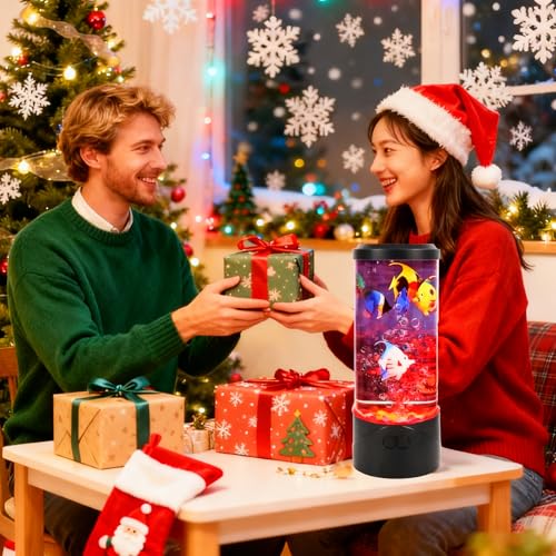 Toycol Bubble Fish Lamp, 7-Color Artificial Aquarium Lamp with 6 Fish | 7-Color Changing, 6 Fake Fish Moving, Sensory Bubble Tube Light, Mood Night Light - color: 6 Fish