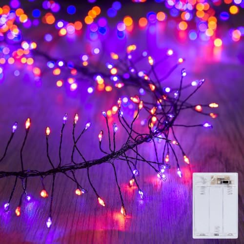 Brightown Halloween Fairy Lights Battery Operated, 10 FT 120LED Firecracker String Lights, Silver Wire Firefly Lights for Bedroom Home Haunted House Indoor Outdoor Holiday Decorations, Orange & Purple - color: Orange & Purple, size: 120 LEDs