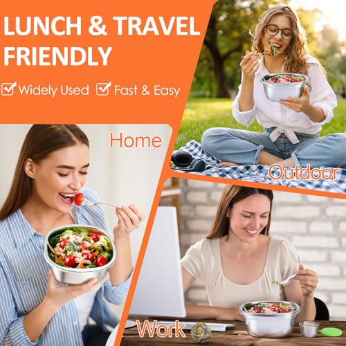 11-Piece Stainless Steel Salad Bowl Set, 5 Bowls (50 oz) & 6 Dressing Cups - size: 5 Sets