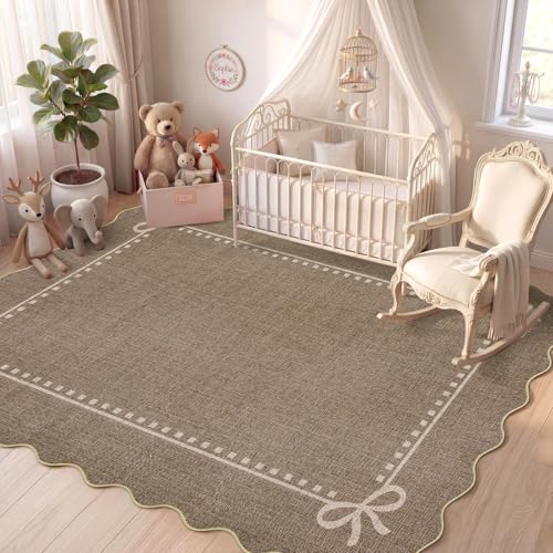 Garvee Scalloped Bow Rug Brown Washable Solid 4x6 Area Rugs for Living Room - color: Brown, size: 4' x 6' (Rectangular)
