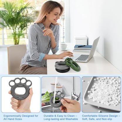 RYACO Hand Strengthener, 9 Pack Grip Strength Trainer with Finger Extensor Bands, Forearm Strengthener Finger Exerciser, Hand Grip Targeted Strength, Relief & Recovery