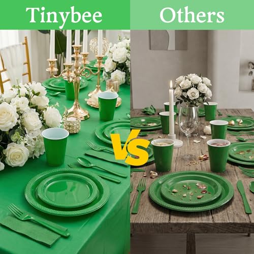 Tinybee 352 Pcs Green Plastic Plates, Disposable Dinnerware Set for 50 - color: Green