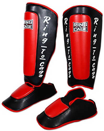 Deluxe Muay Thai Pro-Style Shin Instep for Muay Thai, MMA, Kickboxing, Stand up - color: Red, size: Medium
