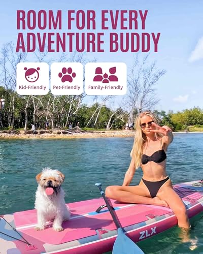 ZLX 11'6"x35" Ultra Wide Inflatable Stand Up Paddle Board | Stable Non-Slip Deck Pad, Unique Fin System, Premium SUP Accessories & Backpack - Upgraded Pump for Adults, All Skill Levels - color: Pink Camouflage