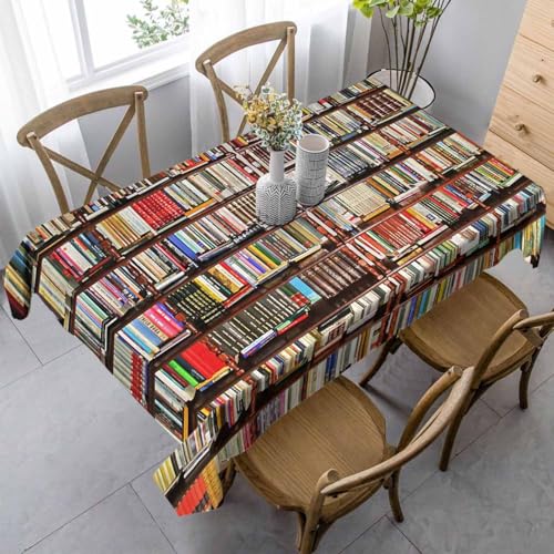 Library Bookshelf Table Cloth 60x84 Inch Vintage Fashin Wooden Lattice So Many Book Rectangle Tablecloths Decorate for Kitchen Home Dinner Party - color: Library Bookshelf
