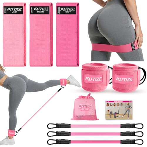 KUTIZE Ankle Resistance Bands with Cuffs & Fabric Resistance Bands Set - Legs & Glutes Workout Equipment for Women & Men, Home Gym Heavy Exercise Bands for Hip, Yoga, Strength Training, Rehab, Pilates - color: Pink-1