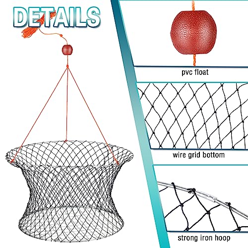 Windyun 2 Sets Crab Trap Bait Wire Grid Bottom Crab Nets Foldable Fishing Net Hand Casting Cage with Harness and Bait Clip - color: Black
