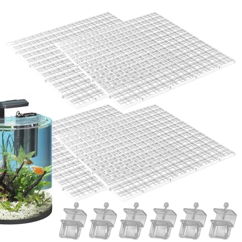 Aquarium Lid 4Pcs 12x12 Gridding Fish Tank Lid Anti-Jump Cat-Proof Aquarium Hood with 6 Clamp Breathable Cuttable Nonopaque Fish Tank Cover