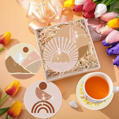DOTSOPS 6 Pcs Diamond Art Kits for Adults Diamond Art Coasters with Holder for Adults Beginners Craft for Gem Art Dots Christmas Birthday Abstracte - color: A-Abstraction