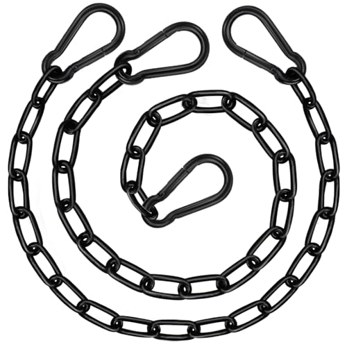 2Pcs 29" Swing Chain Kit – Heavy Duty Stainless Steel Chains with Carabiners for Hammock Chairs, Adjustable Porch Swings, Punching Bags – Black Coated Hanging Chain Extender Set – 660LB Load