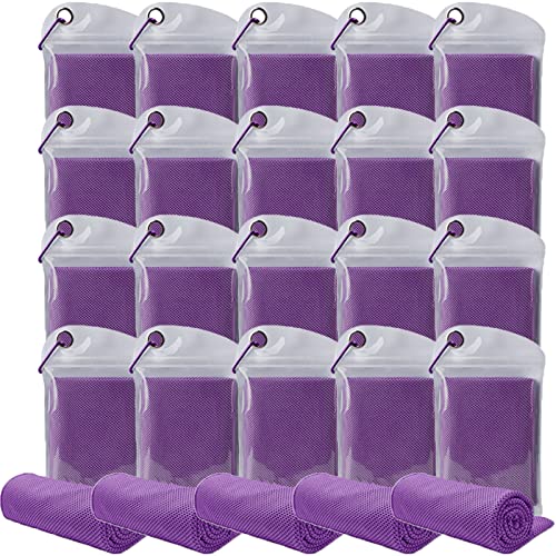 Pack of 20 Cooling Towel 40x12'' Ice Towel for Neck and Face Microfiber Chilly with Bag Breathable Yoga Gym Stay Cool Towels Sweat Rag for Workout Running Camping Pilates Beach, Purple - color: Purple