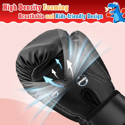 Kids Boxing Gloves for Boys & Girls, Youth Boxing Training Gloves for Kids Age 3 to 9 Years, 4OZ Training Sparring Gloves for Punching Bag Kickboxing Muay Thai MMA - color: Red & Black