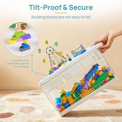 Vtopmart 24 QT Plastic Storage Box with Building Baseplate Lid and Removable Tray,Craft Organizer and Storage for Art Supplies, Beads and Sewing,1 Pack