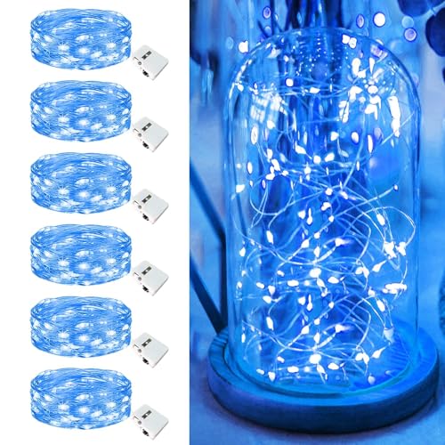 6 Pack Fairy Lights Battery Operated - 7ft 20 Led Twinkle Lights 3 Modes, Bulk Mini String Lights Waterproof for Mason Jars Vases DIY Party Wedding Decoration Christmas -Blue - color: Blue, size: 6 Pack