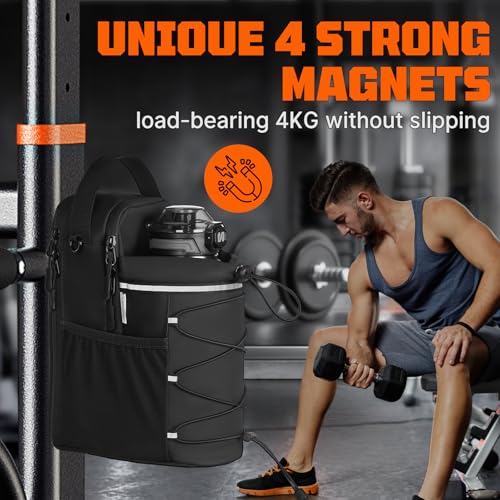 Magnetic Gym Bag with Storage Pockets & Bottle Holder, Lightweight Sports Organizer with Detachable Shoulder Strap, Fitness Bag for Gym, Training, Travel & Home Gym, Durable Strong Magnets Design