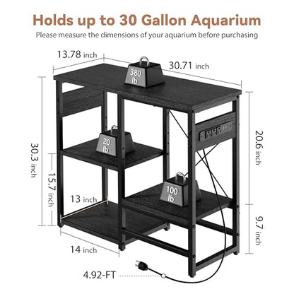 GRLEAF 20-30 Gallon Fish Tank Stand with Power Outlets, 4 Tier Metal Aquarium Stand with Wood Storage Shelves, 30.7" L x 13.8" W x 30.3" H Turtle Reptile Fish Tank Table Aquarium Table - Black - size: 20-30 Gallon