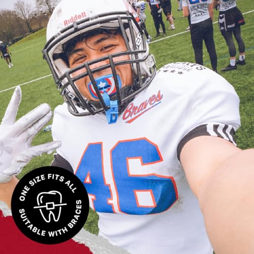 Marvel Captain America FLip Guard, Football Mouth Guard with Detachable Strap, Lip Protector Adult and Youth, Flag Football & Lacrosse (One Size, Blue) - color: Captain America