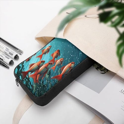 Large Capacity Pencil Case Fish Aquarium Pencil Pouch Aesthetic Makeup Bag for Women Portable Pencil Bag Organizer with Zipper Cute Pen Bag for Office Supplies