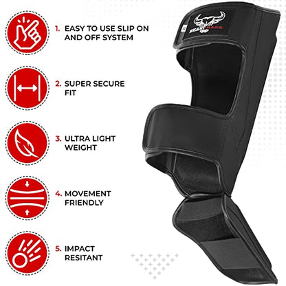MMA Martial Arts Shin Guards for Kickboxing Adjustable Muay Thai, Padded Martial Arts Shin Pads Leg Guard with Instep Sleeves MMA Training BJJ Karate Boxing Taekwondo - color: BLACK, size: Medium