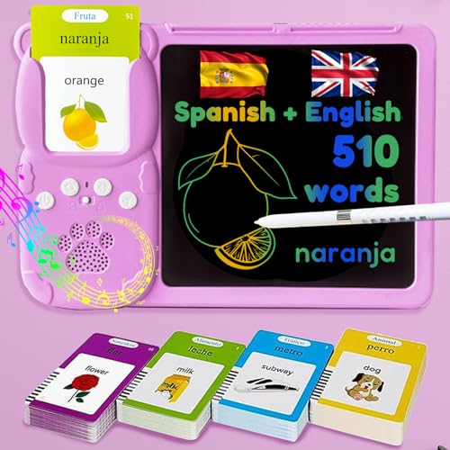 Writing Tablet with Bilingual Flash Cards for Kids, Spanish Pink - color: Spanish, size: Pink