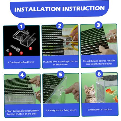 Aquarium Lid 4Pcs 12x12 Gridding Fish Tank Lid Anti-Jump Cat-Proof Aquarium Hood with 6 Clamp Breathable Cuttable Nonopaque Fish Tank Cover