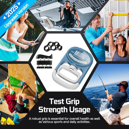 Grip Strength Tester Hand Dynamometer - Grip Strength Trainer Electronic Hand Gripper Strengthener Wrist Exerciser Meter Digital Training Gauge 265 Lbs / 120 Kgs for Sport School Home Use - color: Blue