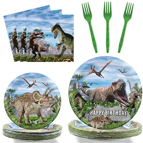 96 Pcs Dinosaurs Theme Party Plates Napkins Dinosaur Tableware Set - style: Dinosaur