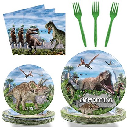 96 Pcs Dinosaurs Theme Party Plates Napkins Dinosaur Tableware Set - style: Dinosaur