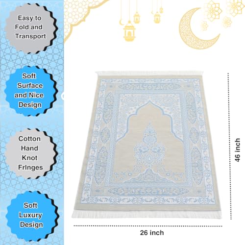 Muslim Prayer Rug with Islam Prayer Beads - Travel Prayer Mat, Islamic Gifts for Women, Portable Prayer Matt Islam, Islamic Prayer Rug Islam Men Women, Praying Mat for Muslim Gifts, Blue - color: Blue