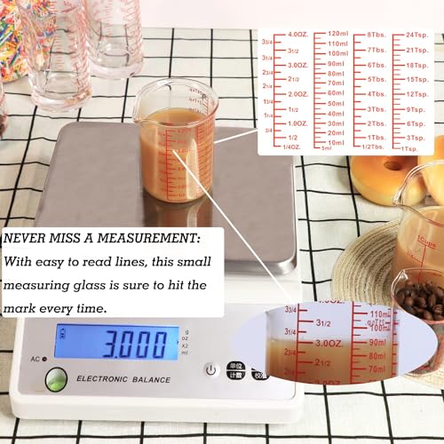 Ackers 7-Piece Glass Measuring Cup Set, Borosilicate Beaker Style Nesting Liquid Measuring Cups - size: 5ml/15ml/30ml/60ml/120ml/150ml/250ml