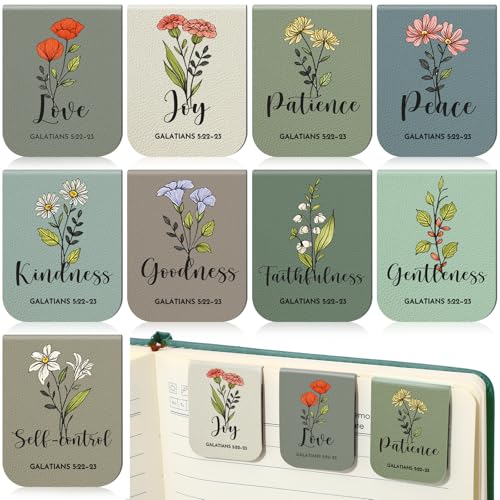 Tisancy 9 Pcs Christian Magnetic Bookmarks Bulk Inspirational Gifts Leather Bookmarks Handmade Bible Motivational Gifts for Vbs Sunday School Book Club(Green Brown) - color: Green Brown