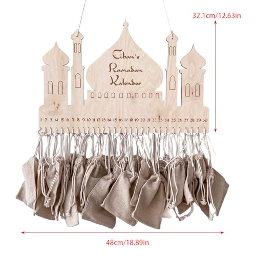 Ramadan Decorations Countdown Calendar, Wooden Advent Calendar with Cloth Pocket Eid Mubarak Decoration, 30 Days Eid Mubaraks Home Ornament, Ramadan Decor Wooden Wall Signs Wall Plaque