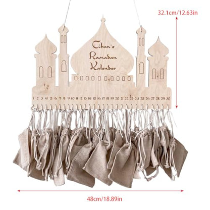 Ramadan Decorations Countdown Calendar, Wooden Advent Calendar with Cloth Pocket Eid Mubarak Decoration, 30 Days Eid Mubaraks Home Ornament, Ramadan Decor Wooden Wall Signs Wall Plaque
