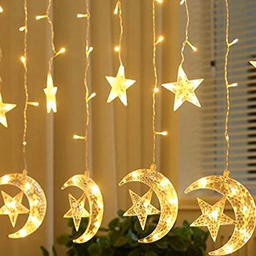 Gavigain Star Moon String Lights, 10ft 126 LED Ramadan String Lights Twinkle Star Moon Fairy Lights for Starry Night, Wedding, Party, Bedroom - color: original
