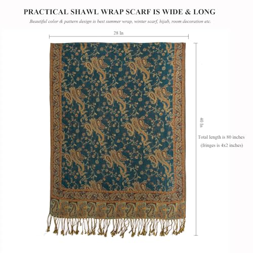 TUSHUSTY Pashmina Feel Shawls Wraps Rave Scarf for Women Soft Silky Reversible Men Scarves Hijab - color: Dark Green