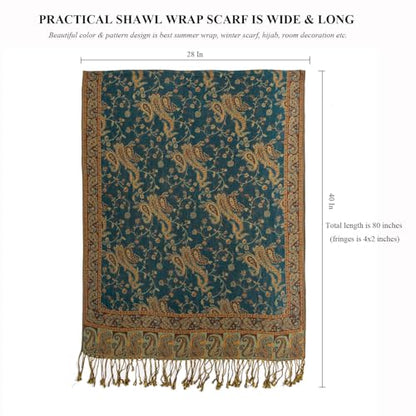 TUSHUSTY Pashmina Feel Shawls Wraps Rave Scarf for Women Soft Silky Reversible Men Scarves Hijab - color: Dark Green