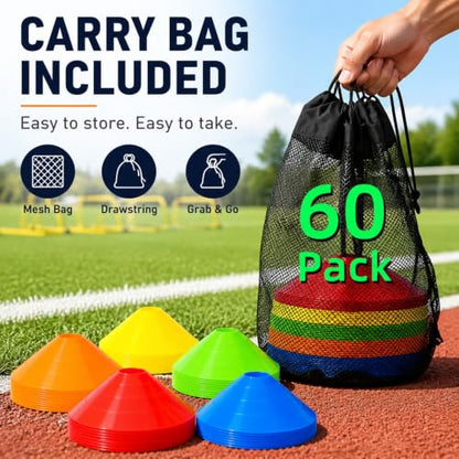 60/120 Pack Agile Soccer Cones with Portable Bags & Brackets,Sports Cones,cones for sports training，soccer cones for training，soccer training equipment，Agile Soccer Cones Used for Football Training - size: A-60 Pack Soccer Cones