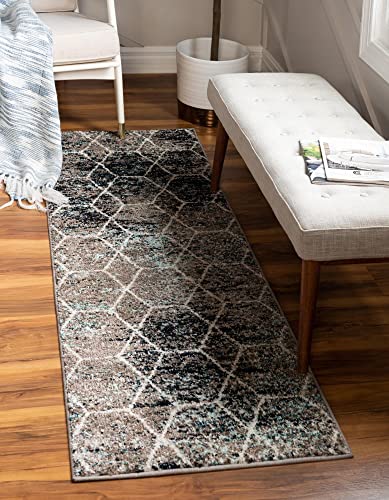 Unique Loom Trellis Frieze Collection Area Rug - Geometric (2' x 6' Runner, Blue Multi/ Ivory) - color: Blue Multi/Ivory, size: 2' x 6'1" (Runner)