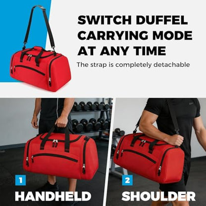 Uarition Mens Gym Bag, 55L Large Sports Duffle Bags, Workout Bags Lightweight, Red - color: Red