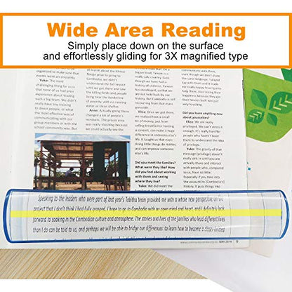 MAGDEPO 3X Raised Bar Magnifier 8" Dome Top Reading Magnifier Optical Acrylic Magnifying Glass with Stand Desktop for Elderly and People with Low Vision Reading Small Prints, Books, Newspapers, etc.