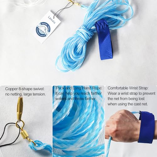 Lawaia Cast Net Cast Nets for Fishing Hand Throw Bait Nets 1/2 inch Mesh Freshwater Saltwater Fish Gear - Ideal for Shrimp, Fish & Fly Fishing with 3FT - 12FT Radius - size: 4FT/1.2mRadius