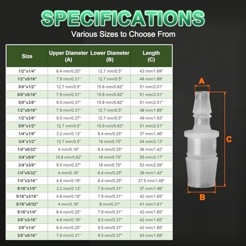 PATIKIL Hose Barb Reducer, 6 Pcs 3/8" to 3/16" Hose ID Connectors Joint Plastic Pipe Fitting Splicer Mender Union Adapter for Air Water Fuel Gas Aquarium, White - size: 3/8" to 3/16"