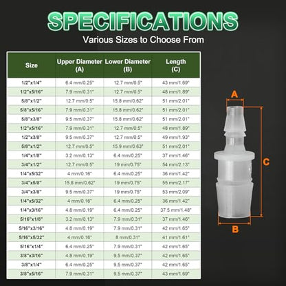PATIKIL Hose Barb Reducer, 6 Pcs 3/8" to 1/4" Hose ID Connectors Joint Plastic Pipe Fitting Splicer Mender Union Adapter for Air Water Fuel Gas Aquarium, White - size: 3/8" to 1/4"