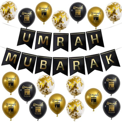 19 Pcs Umrah Mubarak Decorations, Ramadan Decorations for Home, Ramadan Mubarak Banner Suitable for Home and Party Decoration