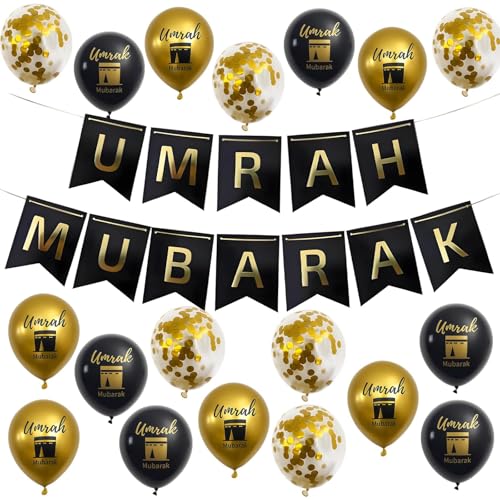 19 Pcs Umrah Mubarak Decorations, Ramadan Decorations for Home, Ramadan Mubarak Banner Suitable for Home and Party Decoration